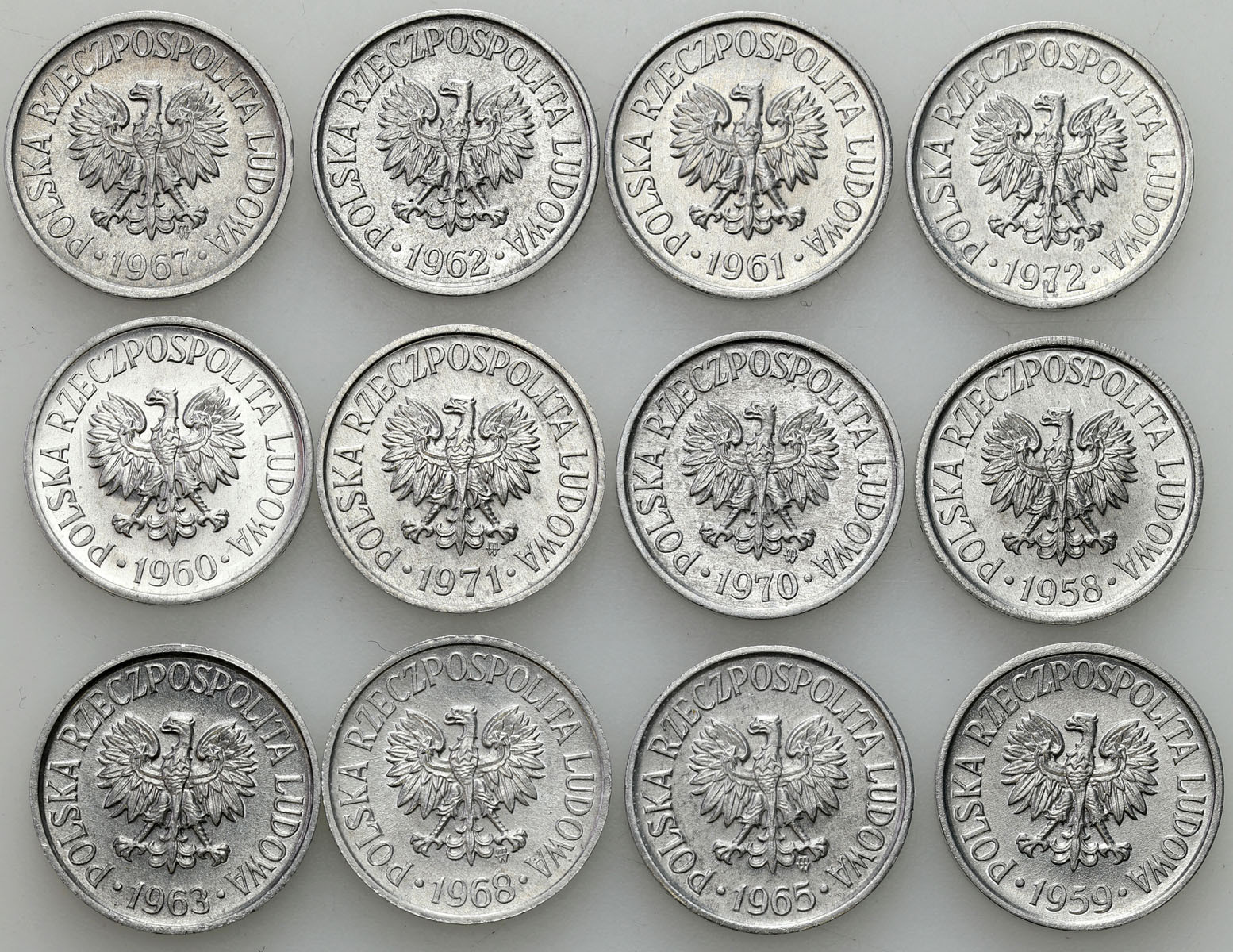 PRL. 5 groszy 1958-1972, zestaw 12 sztuk